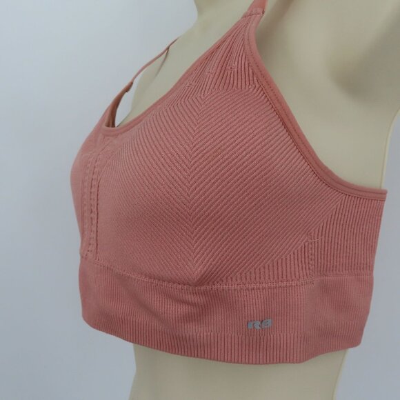 RBX Women Medium Pink Ribbed Wireless Sports Bra Racerback Lined Removable Pads - Picture 4 of 9